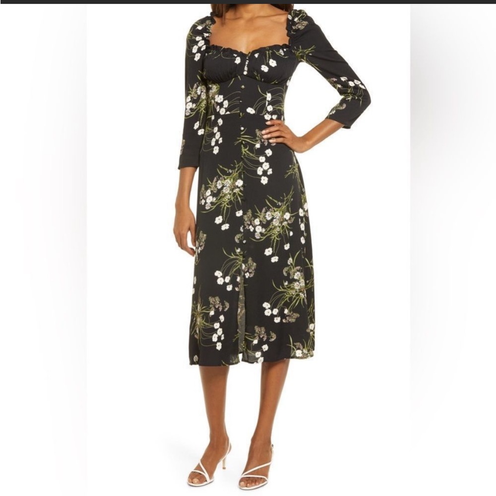 Black Floral Print Fairway Veuve Dress by Reformation-Size 2 NWOT